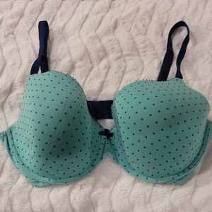 Victoria's Secret Mint Green Polka Dot Bra with Navy Accents